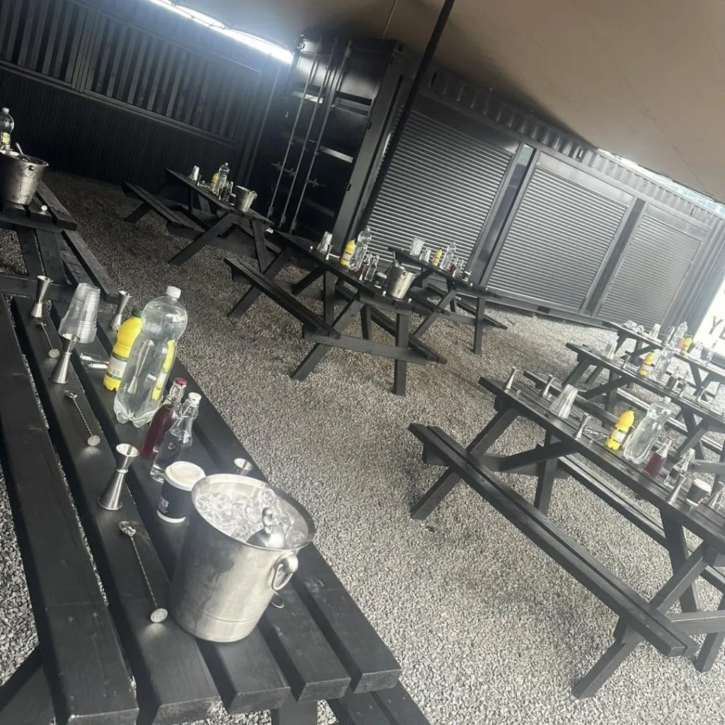 Cocktail masterclass setup at an outdoor event