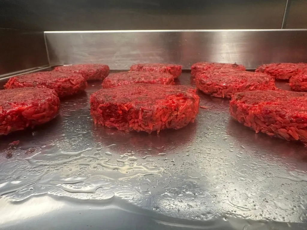 Vegetarian burger patties prepared in the kitchen